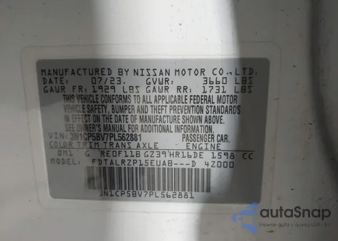 2023 Nissan Kicks S Xtronic Cvt z USA, uszkodzony, nr VIN 3N1CP5BV7PL562881